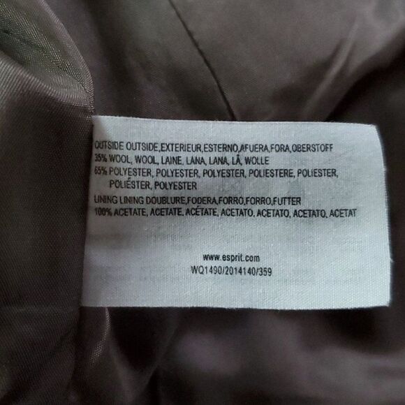 Vtg Y2K Esprit Wool Riding Blazer Coat 4 Single Breasted Plaid Herringbone Brown - Picture 6 of 6